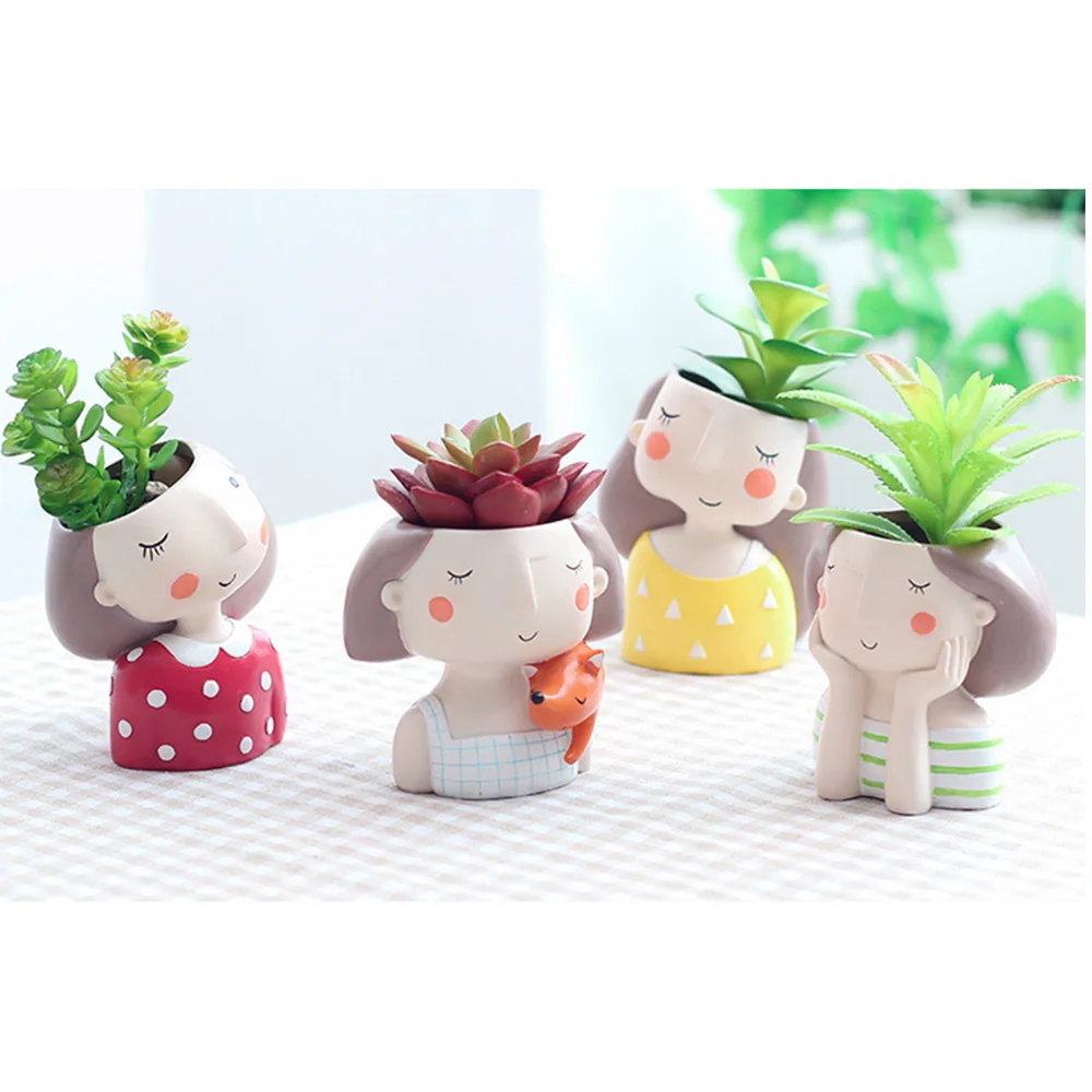 

Mini Cute girl Planter Flower Pot Home Garden Home Decoration Flowerpot Planter Desktop Vase Home Office Accessories Bonsai Pot