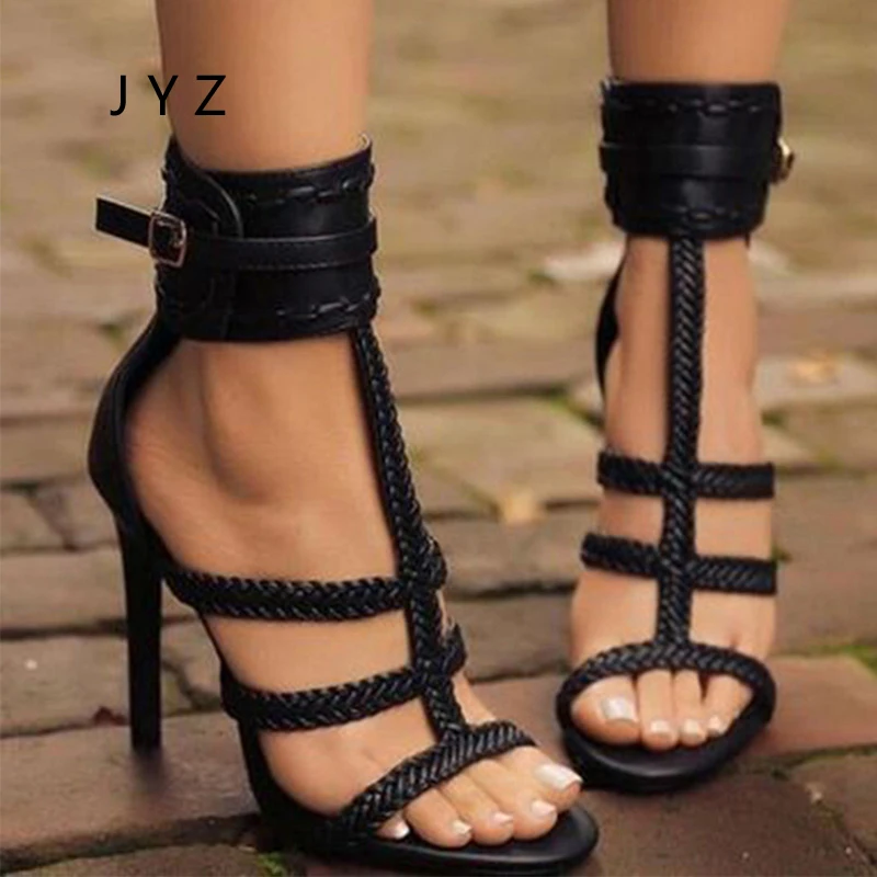 

2018 New Fashion Womens Sandals Summer Sexy High Heels Party Shoe Black Lady Size 40 aa0676