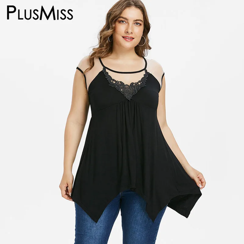 PlusMiss Plus Size 5XL Sexy Mesh Sheer Tunic Tops Women Big Size Black ...