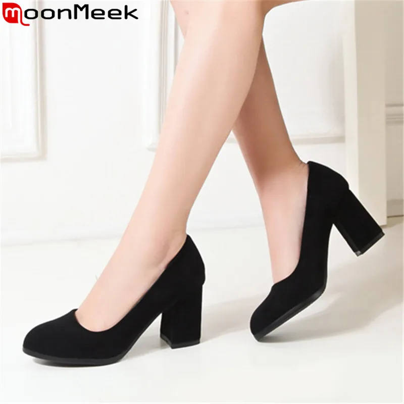 

MoonMee big size 34-43 fahsion spring autumn new shoes woman round toe shallow pumps women shoes square high heels shoes women