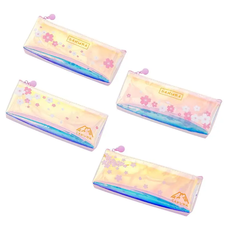 

Flower Cherry Blossom Sakura Transparent PVC Pen Bag Pencil Case Pouch Students Girl School Supply Gift Pen Bag