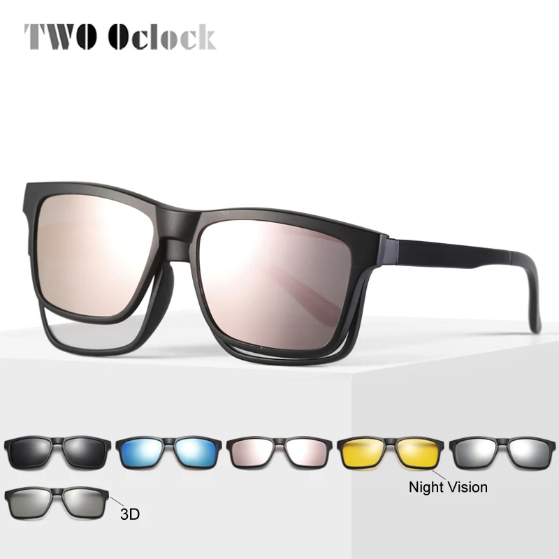 Два Oclock магнитные солнцезащитные очки для мужчин поляризационные женщин клип на очки квадратной оптической оправа с линзами при миопии 6 в 1 очки A2202