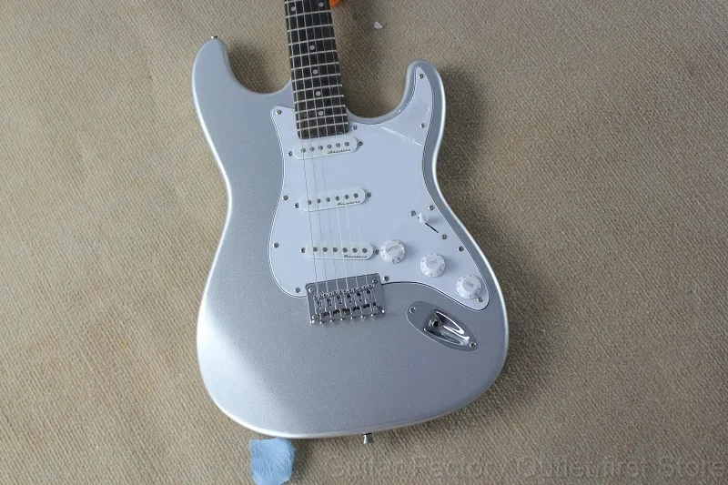 

Factory store silver grey STRAT signature rosewood fretboard 6 string Chrome Hardware Electric Guitar