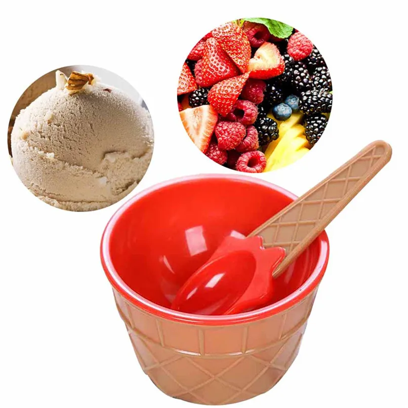 Kids Plastic Ice Cream Bowl Spoon Set Durable Children Gifts Lovely