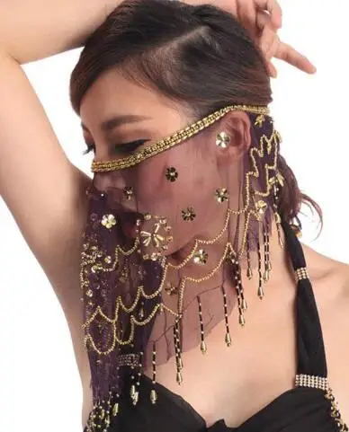 Indian Belly Dance Face Women Veil Tribal Belly Dancing Veils for Sale 12 colors Available High Quality Cheap - Цвет: Deep purple