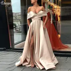 Длинное вечернее платье 2019 простой Ливан дизайнерская шапочка рукавом сексуальный Высокий разрез арабский шампанское Формальные в