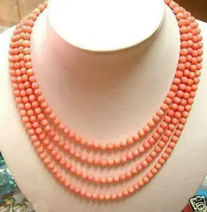 

Free shipping@@@@@Rare 4 rows 5-6mm Pink coral beads necklace
