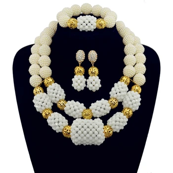 

2017 New Arrival White Nigerian Plated Gold Jewelry Sets Crystal Beads Necklace Set Nigerian African Wedding Beads Jewelry Sets