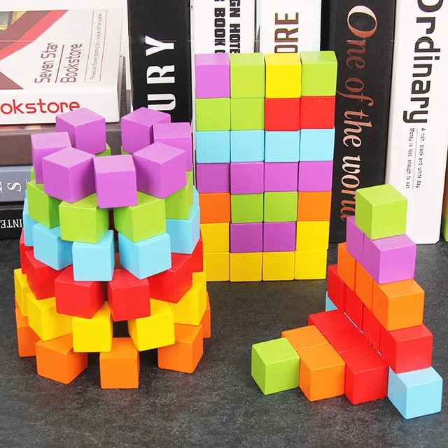 100pcs 2.5cm Wooden Cubes Building Blocks Stacking Toy for Children