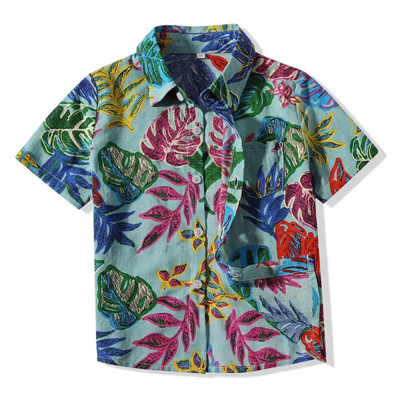 Летняя одежда для маленьких мальчиков рубашки с короткими рукавами и цветочным принтом детские топы, футболки, рубашки Повседневная Блузка