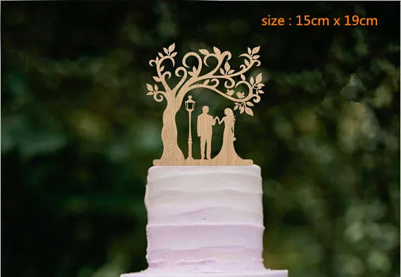 Смешанный стиль деревянный Топпер для торта Танцующая Невеста и жених под деревом с собакой и кошкой Свадебный Топпер для торта украшение торта