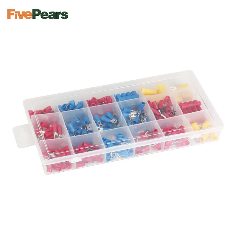 Frete Grátis 300 pcs Assorted Duplas Fork U-tipo Conjunto Completo Kit Sortido Elétrica Crimp Conectores Terminais Spade Anel