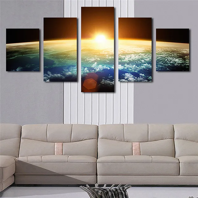hd printed painting large poster 5 panel planet landscape canvas