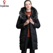 Зимний теплый пуховик Пуховики на белом утином пуху длинное зимнее пальто Свободные Толстая теплая одежда элегантные пуховики женские JC625