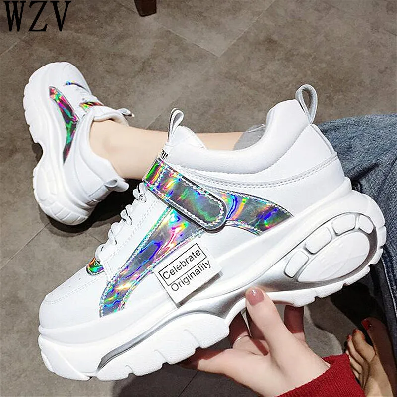 Женские кожаные кроссовки на платформе Белые Повседневные Chaussure Femme весна