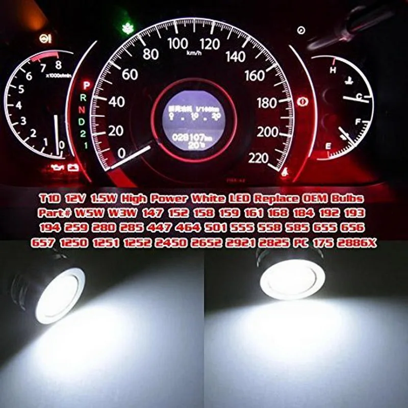 6000K White T10 168 LED Replacement Bulbs Instrument Panel Gauge