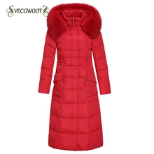 Новая женская куртка с толстым белым утиным пухом, тонкий большой меховой воротник, длинный выше колена, большой размер, Женское пальто среднего возраста, WY459