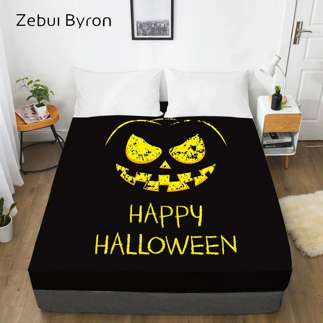 3D Bed Sheet With Elastic Fitted Sheet Custom Queen King Halloween pumpkin smiley face Mattress Cover 150 180 200 160x200