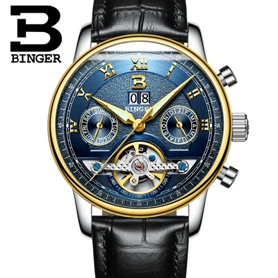 Швейцарские BINGER часы мужские люксовый бренд Tourbillon несколько функций водонепроницаемые Механические Мужские наручные часы B-8603M-6 - Цвет: Item 9