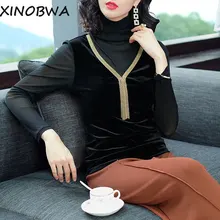 Хит, осенняя женская уличная модная свободная Водолазка с длинным рукавом, с металлической цепочкой, 2 предмета, футболка, топы, женские повседневные рубашки