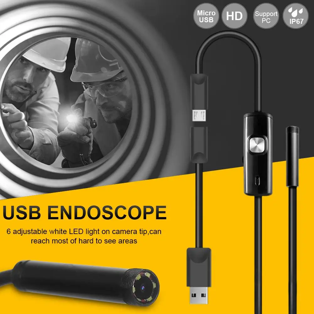 

Hose USB2.0 Mobile Phone Endoscope 1.3MP 6LED 5.5mm Hard Tube Channel Air Conditioning Auto Repair Waterproof HD Coms Camera