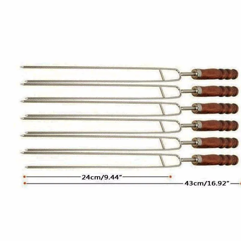 6 шт. u-образные нержавеющей стали барбекю шампуры для гриля барбекю палочка деревянная ручка барбекю вилки открытый иголки, аксессуары для шитья инструменты для приготовления пищи