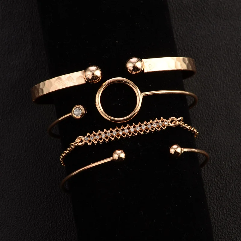 Sindlan 4 шт. золотые хрустальные наручные браслеты для женщин открытый рот браслет женские толстые простые Браслеты Boho браслеты набор ювелирных изделий