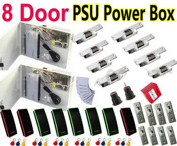 

8 Door All-in-One PSU Power Supply kits+8 RFID readers Access Controller Network TCP/IP Web Control+Strike lock+magnetic sensors