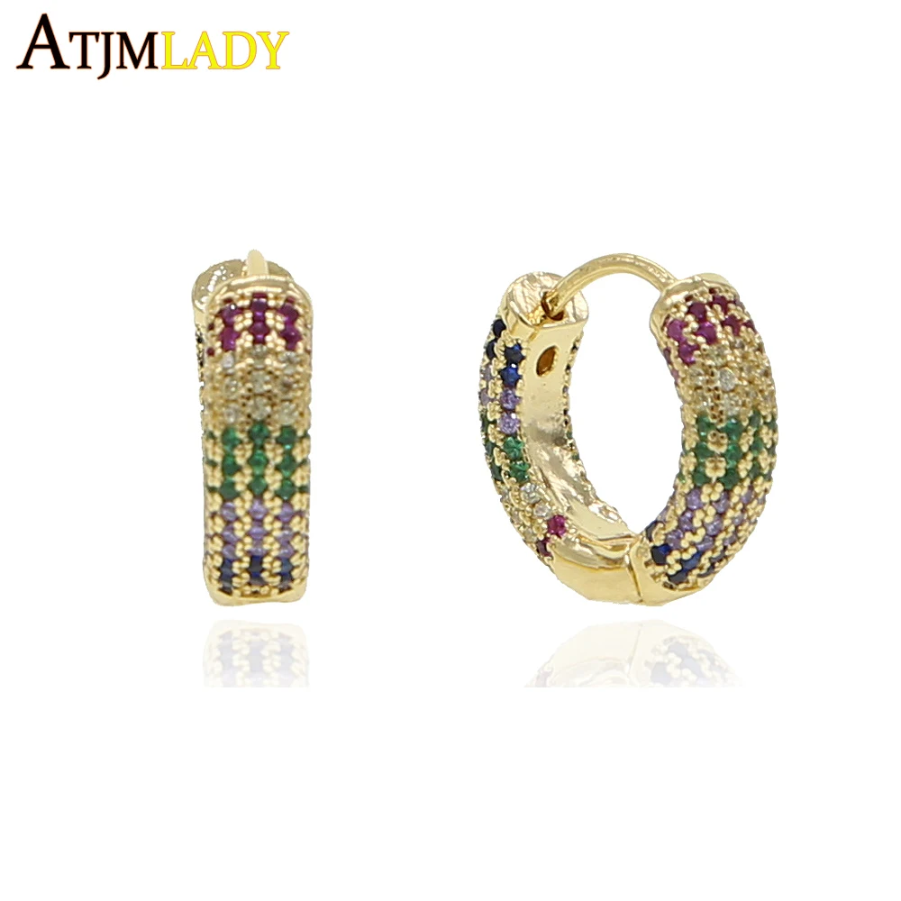 

classic Jewelry 2019 trendy tiny mini circle rainbow colorful cz paved gold filled clip on circle colorful hoop huggie earring