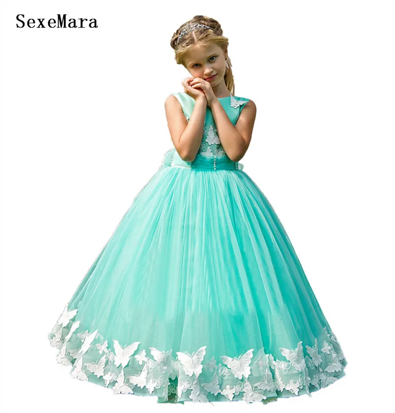 Nieuwe Hoge Kwaliteit Aangepaste Meisjes Jurken voor Bruiloft 3D Vlinders Puffy Tulle O Neck Kids Pageant Party Gown Size2-16Y Nieuwe Hoge Kwaliteit Aangepaste Meisjes Jurken voor Bruiloft 3D Vlinders Puffy Tulle O Neck Kids Pageant Party Gown Size2-16Y