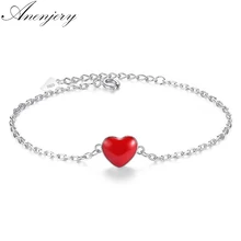 Anenjery Lucky двусторонний серебряный браслет с красным сердцем и 925 пробы для женщин, Простые Модные ювелирные изделия из стерлингового серебра S-B130