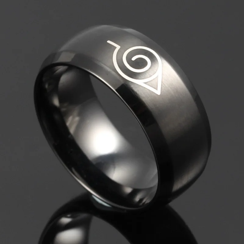 Anime Naruto Ring Black Gold Color Stainless Steel Mens Ring Party Accessories Male Jewelry Boy Gift Usa Size