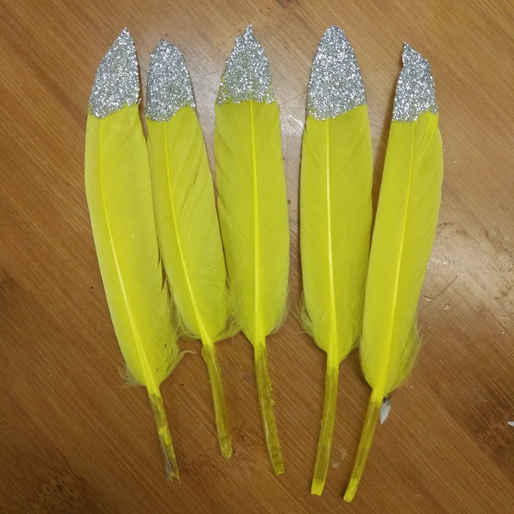 20pcs/Lot,Dyeing Goose Feathers,Yellow+Silvery Feathers,Decorative
