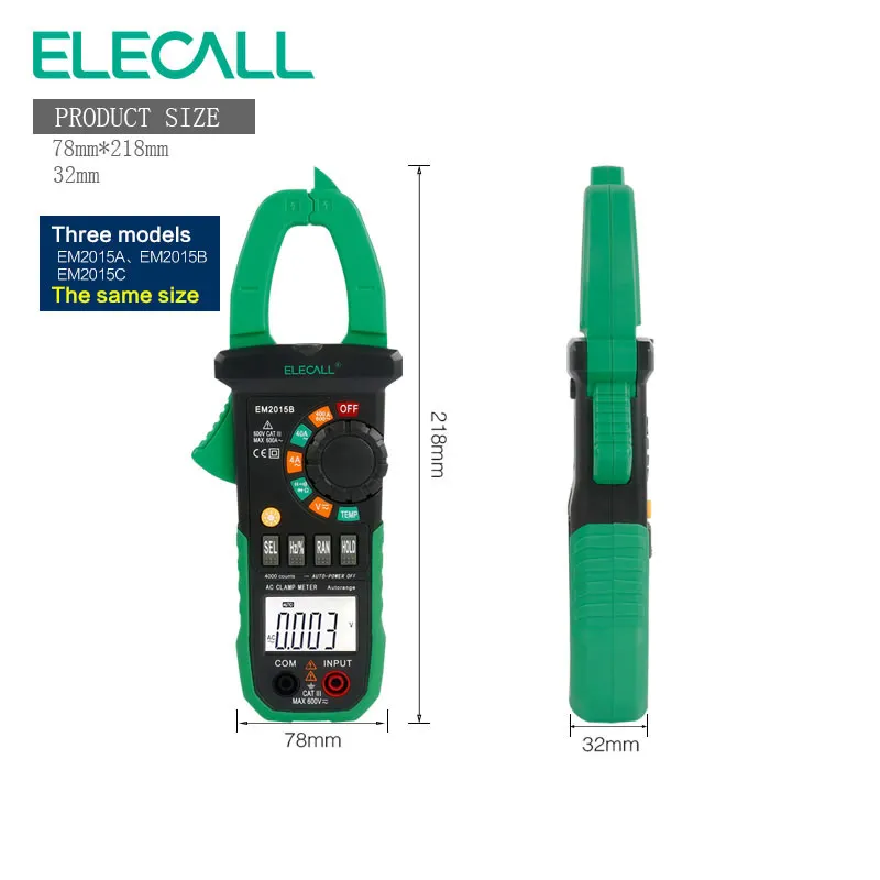 ELECALL EM2015A 26 мм челюсть емкость легко отделить провод NCV цифровой клещи с факелом измерения сопротивления диода