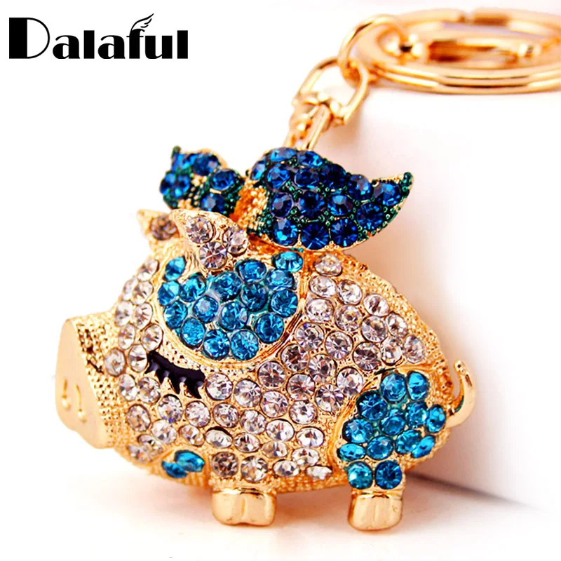 

Dalaful 2017 New Brand Pig Wings Crystal Rhinestone Keyrings Key Chains Holder Women Gift Bag Pendant For Car Keychains K250