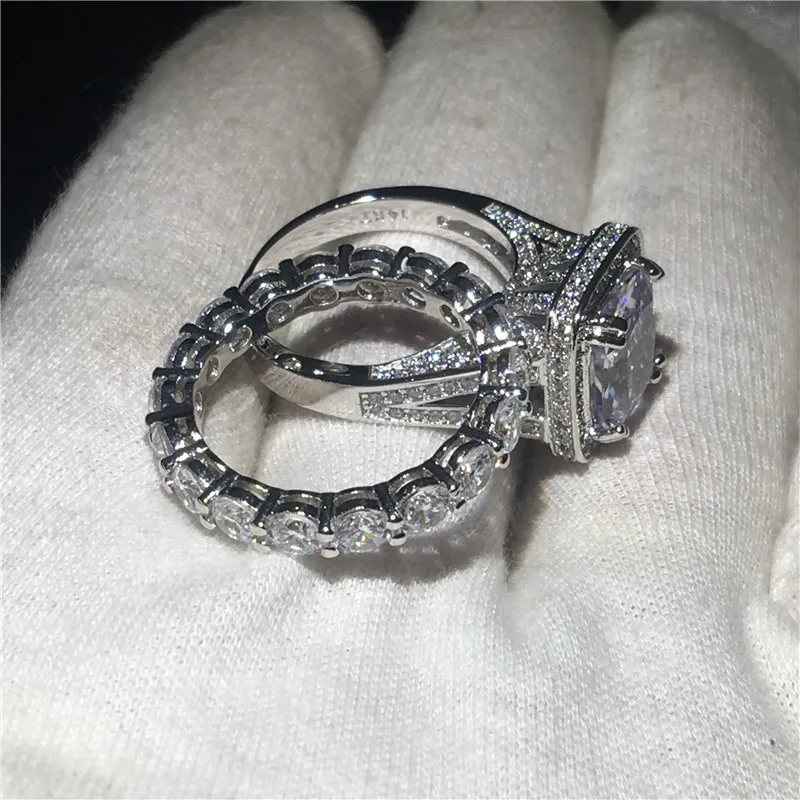 Choucong набор колец для влюбленных с подушками 8ct прозрачный 5A Циркон Cz Белое золото заполненный 925 серебро обручальное кольцо кольца для женщин