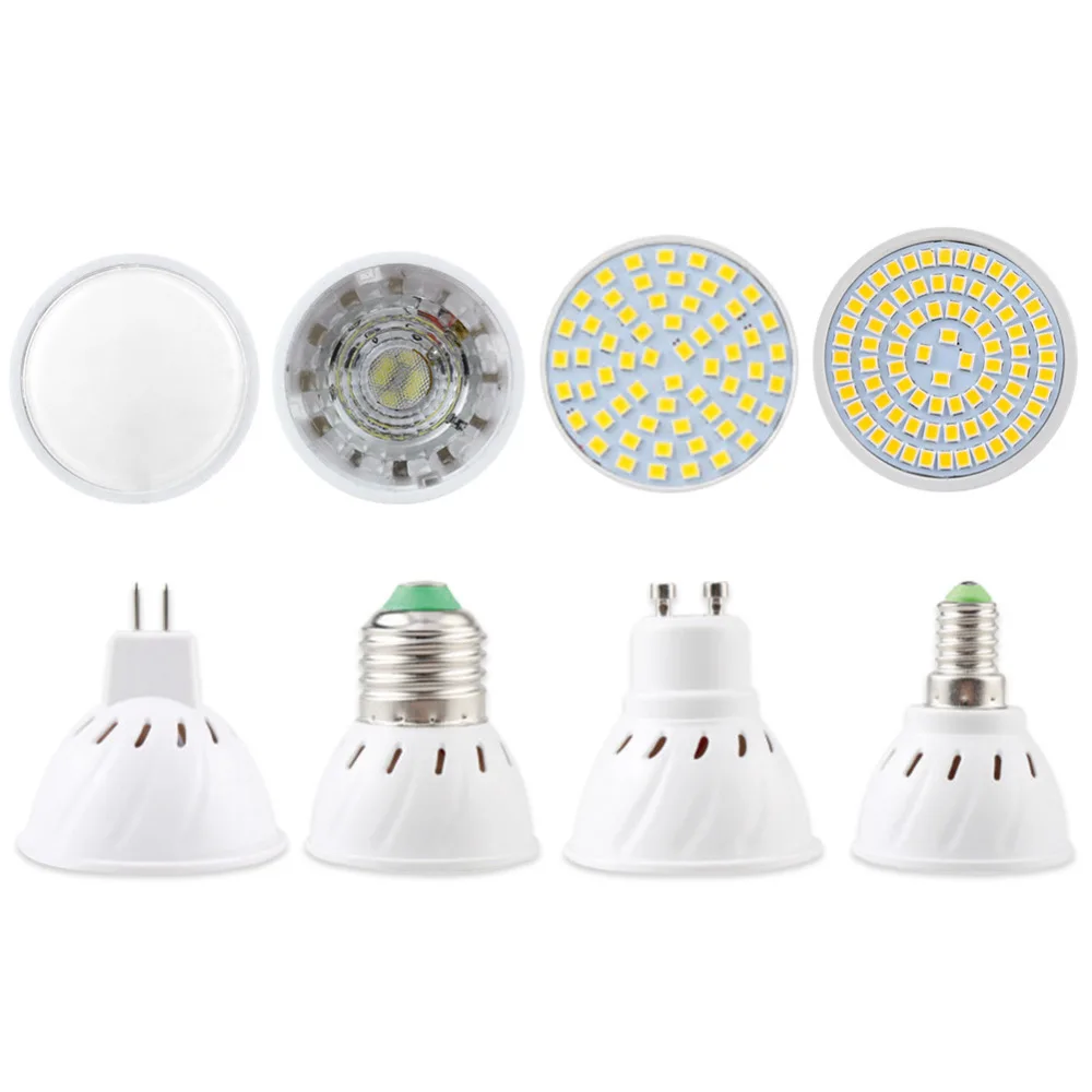 Светодиодная лампа MR16 GU10 светильник E27 E14 точечная 2835 SMD лампочка GU5.3 220 В 110 12 3 Вт COB