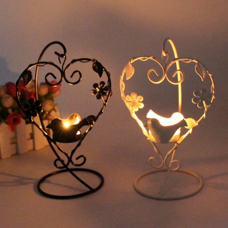 Подсвечник с птицами в форме сердца винтажные Подсвечники Tealight Love подвесной Железный Держатель свеч домашнее украшение для подарков