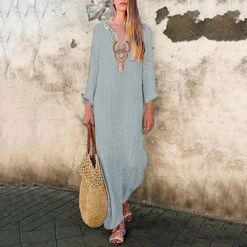 Womens Printed Maxi Dress Long Sleeve V-neck Maxi Dress Split Hem Baggy Kaftan Long dresses woman party night vestidos verano Womens Printed Maxi Dress Long Sleeve V-neck Maxi Dress Split Hem Baggy Kaftan Long dresses woman party night vestidos verano