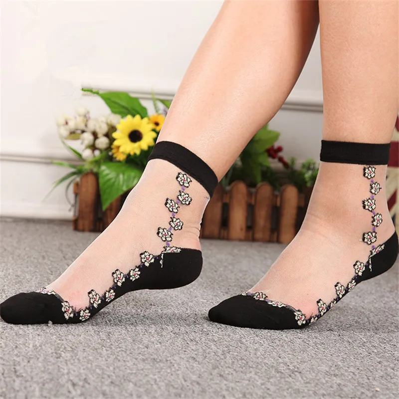 1 пара, Летние Элегантные удобные носки для женщин и девочек, женские тонкие прозрачные шелковые носки с кристаллами, красивые мягкие эластичные носки