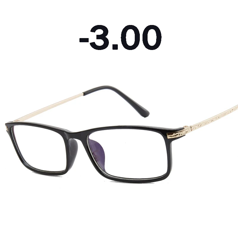 Eblru сверхлегкие готовые очки для близорукости для мужчин и женщин модная квадратная металлическая рама близорукие очки-1,0 до-4,0 - Цвет оправы: -3.00