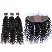Silk Base Lace Frontal Closure With Bundles Deep Wave Fronal With 3 Brazilian Human Hair Weave Bundles Honey Queen Remy