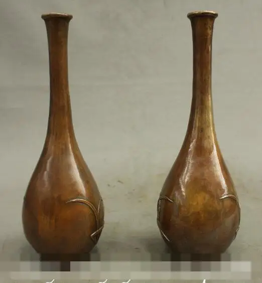 

S1489 10" Folk Chinese Copper Technics Kaffir Lily Orchid Statue Bronze Vases Pot Pair discount 30% (C0324)