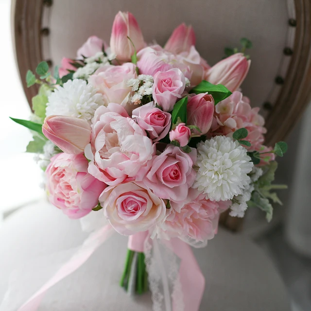Wedding Bridal Flowers Pink Tulip Rose Bouquet Table Centrepiece Wedding Bridal Flowers Pink Tulip Rose Bouquet Table Centrepiece Artificial