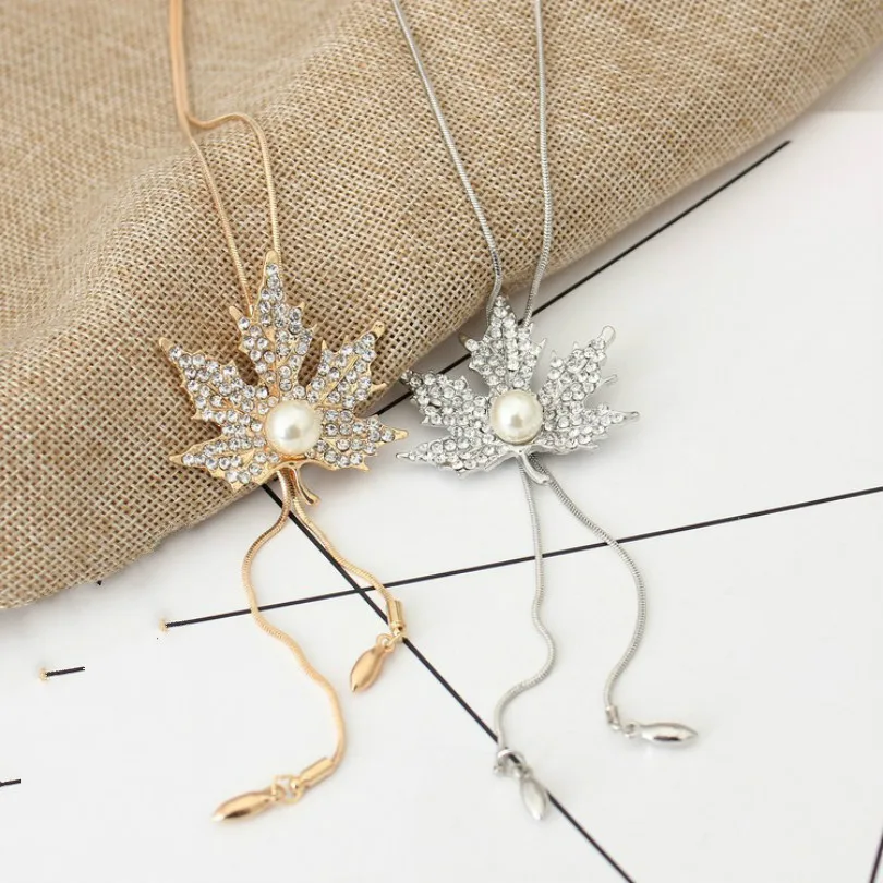 Женское ожерелье с подвеской в виде кленового листа|maple leaf necklace|sweater chainleaf necklace |