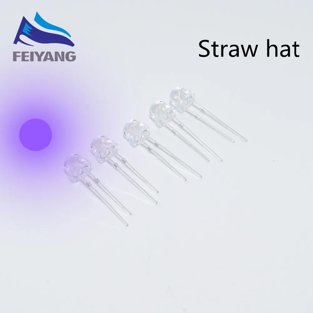 50 шт. 5 мм светильник УФ фиолетовый соломенная шляпа широкий угол ультрафиолетового 395nm-400nm Прозрачный 5 мм светодиодный светильник