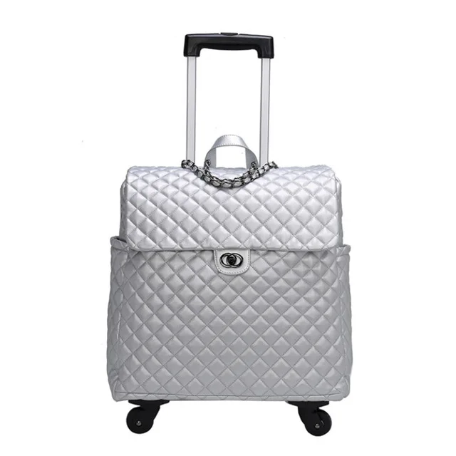 CALUDAN винтажный кожаный чемодан Спиннер Ретро кабина дорожная сумка для женщин - Цвет: Серебристый