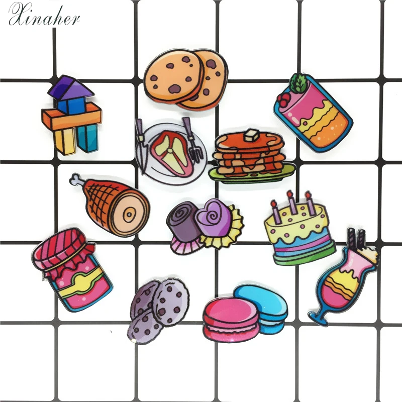 XINAHER 1 шт. мультфильм еды Значки для Рюкзак Kawaii Акриловые значки одежда на рюкзак