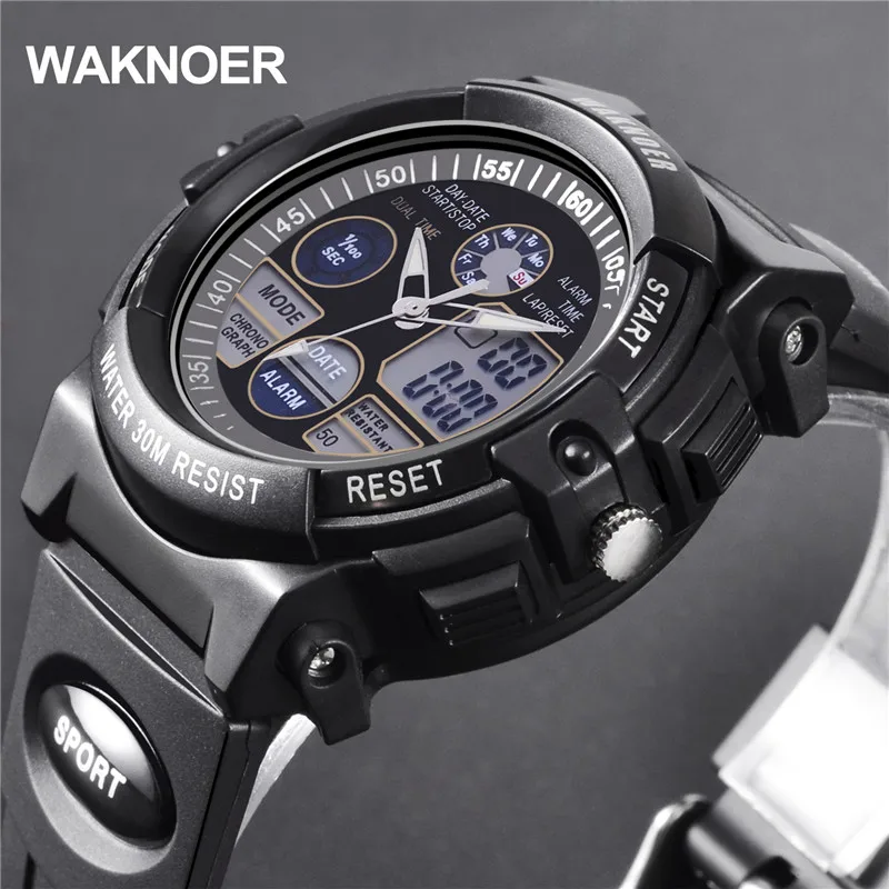 

Unisex WAKNOER LED Digital Watch Waterproof Sport Watches Fashion Multifunction Military Women Watch Clock Saat Reloj Hombre