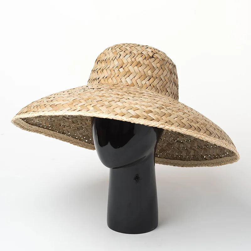 

01902-HH7213 summer natural handmade GRASS leisure beach wind brim sun cap men women holiday hat